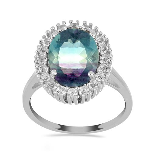 BUY NATURAL FLUORITE GEMSTONE BIG STONE RING IN STERLING SILVER